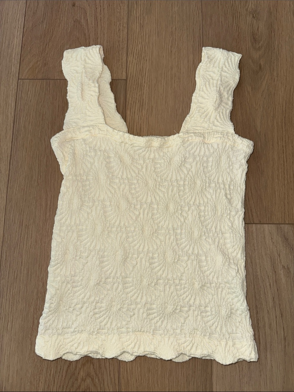Soft Cream Textured Square-Neck Tank Top